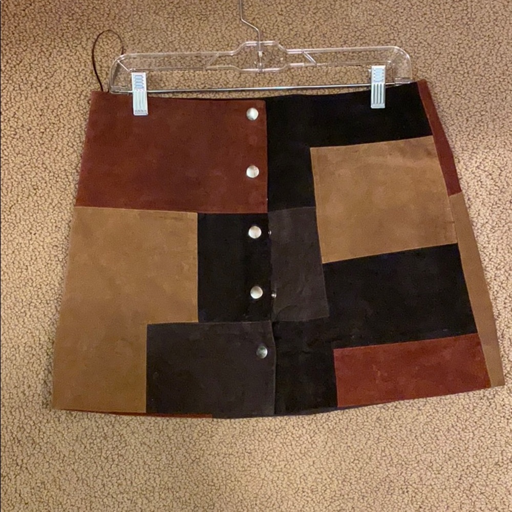 Patchwork suede mini skirt